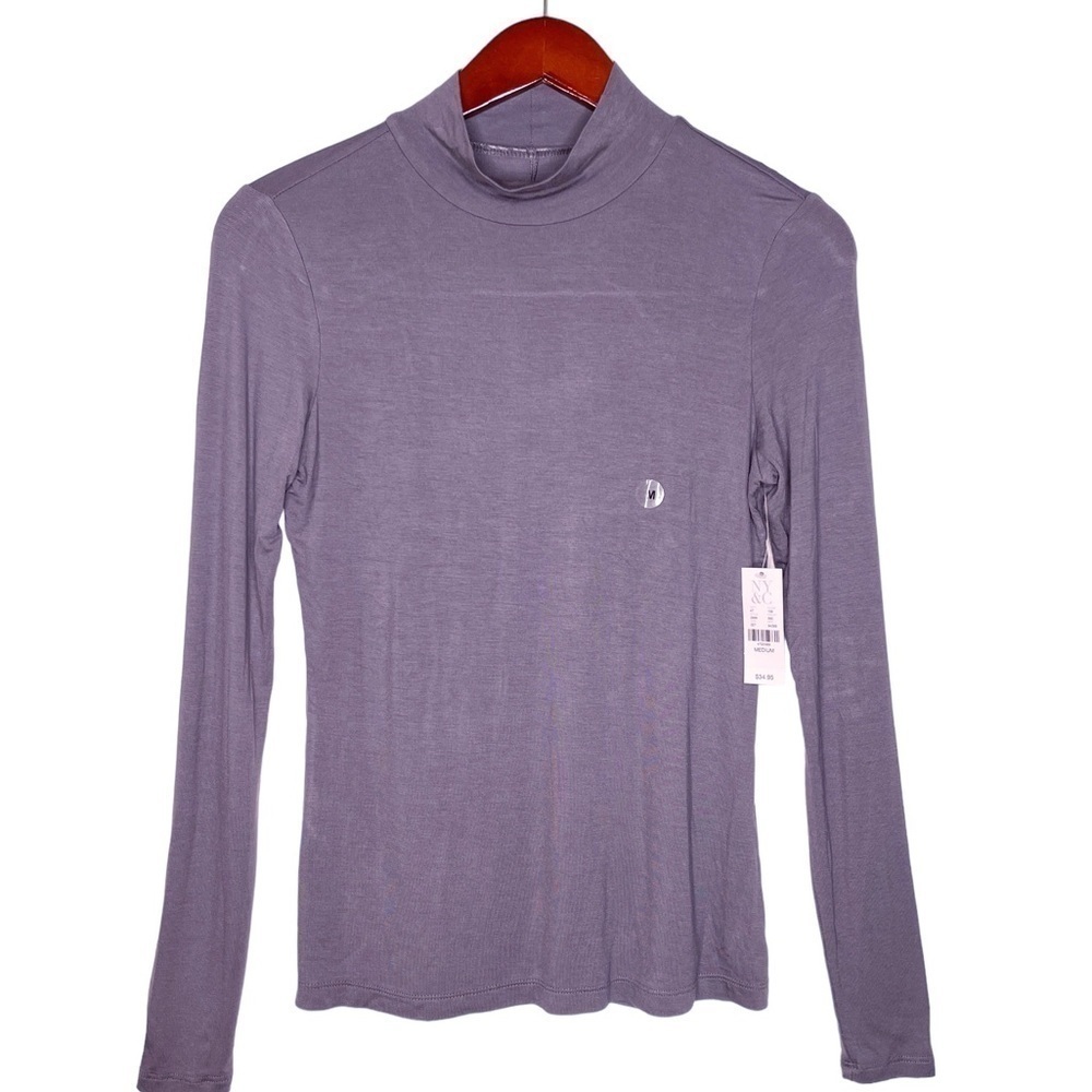 NEW YORK & Company NWT Mock Neck Jersey Long Sleeve Top Size Medium in Pewter